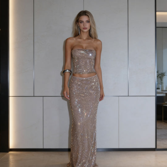 Damen Glamouröses Bandoukleid mit funkelnden Pailletten R&B