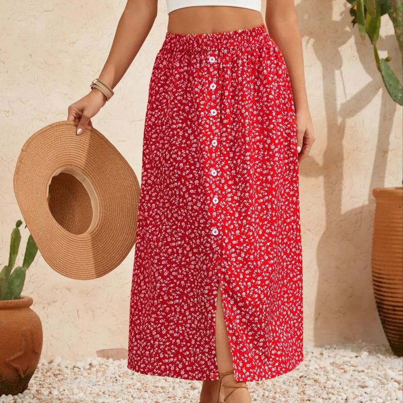 Damen Maxirock mit floralem Design und Knopfdetails R&B
