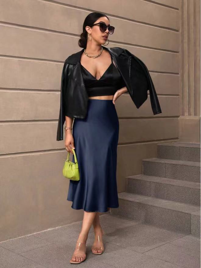 Damen Satin Rock mit schwingendem Saum und elegantem Schnitt R&B