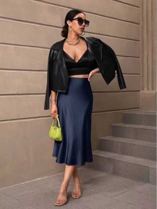Damen Satin Rock mit schwingendem Saum und elegantem Schnitt R&B