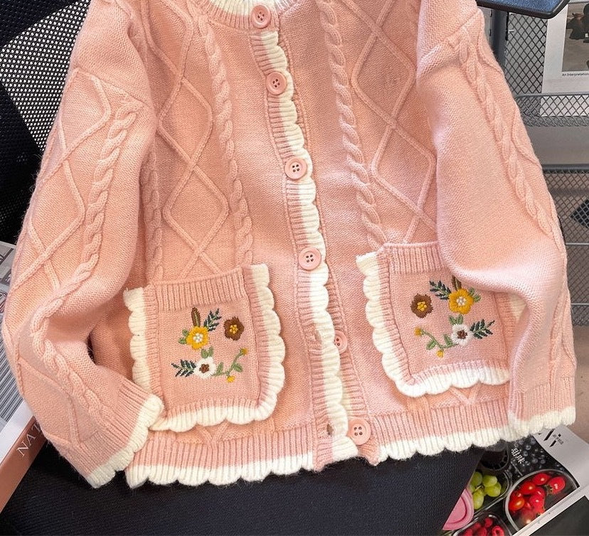 Damen Strickjacke mit Blumenmuster R&B