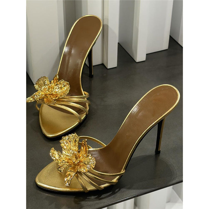 Damen High Heel Sandalen mit kunstvoller Blumenapplikation R&B