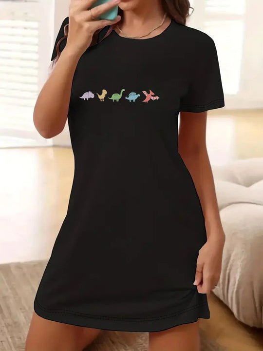 Damen T-Shirt-Kleid mit künstlerischem Blumenmotiv und figurbetontem Schnitt R&B