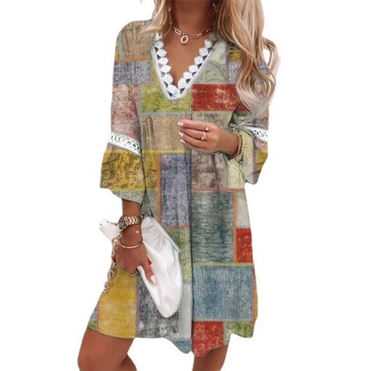 Damen Blumiges Tunika-Kleid mit Spitzenakzenten R&B
