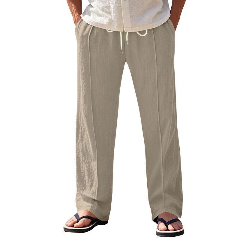 Herren nan relaxed-fit Sommer-Leinenhose mit Bügelfalte elastischem Tunnelzug und Seitentaschen R&B