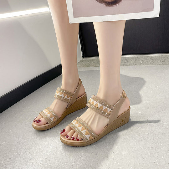 Damen Wedge-Sandalen mit dekorativem Riemendesign und komfortablem Fußbett R&B