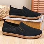 Herren nan atmungsaktiver Strick-Slip-On Loafer mit elastischem Einstieg, geflochtener Dekor-Sohle und gepolstertem Komfortfußbett R&B