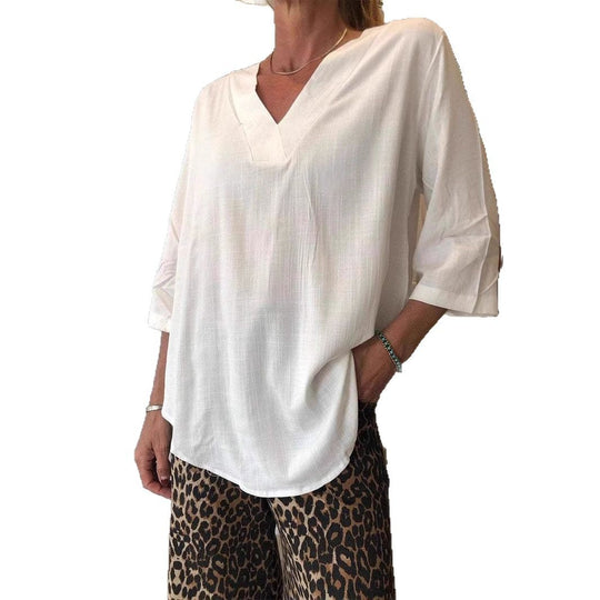 Damen Bluse mit dezentem V-Ausschnitt aus leichtem Stoff R&B