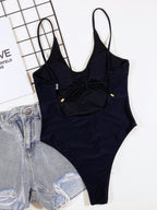 Damen Hochgeschnittener Cut-Out Badeanzug mit Bindändern