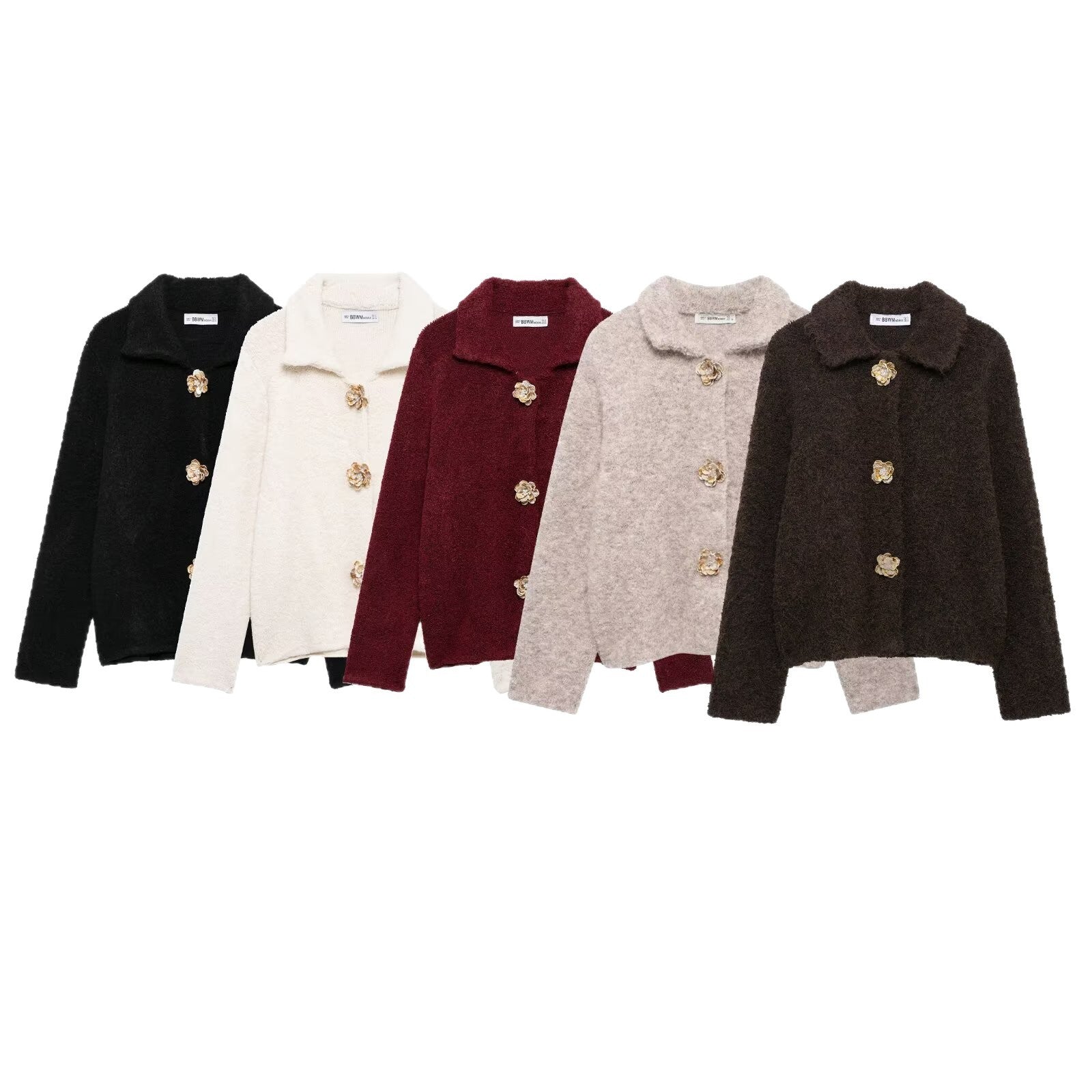 Damen Kuschelige Fluffy-Jacke mit dekorativen Knöpfen R&B