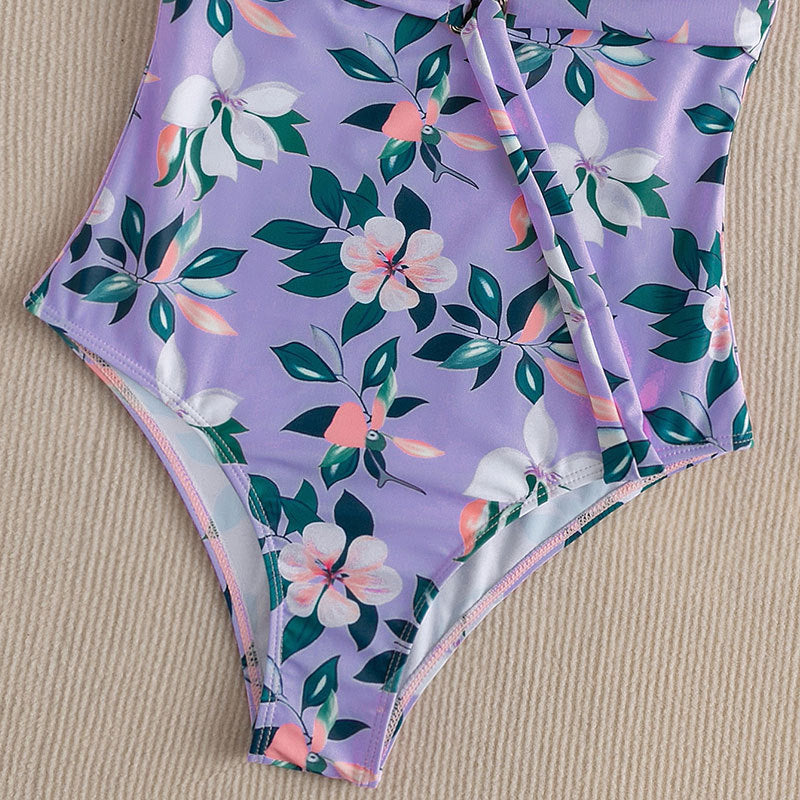 Damen Einteiler Badeanzug mit floralem Wickeldesign R&B