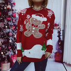 Damen Weihnachts-Pullover mit gingerbread-Motiv und Rundhalsausschnitt R&B