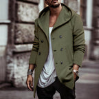 Herren stylischer Hoodie-Mantel mit doppelter Knopfreihe und weitem Kragen R&B