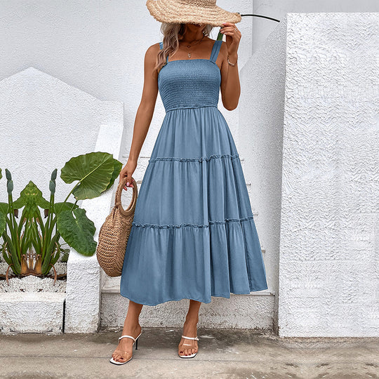 Damen Midikleid mit elastischem Oberteil und fließendem Rock R&B