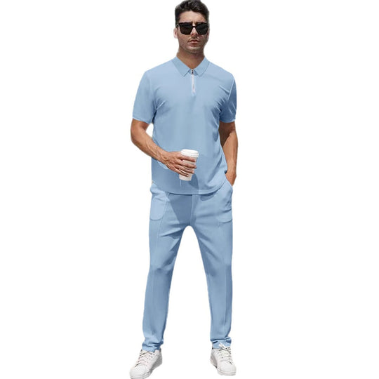 Herren nan urbanes Reise-Poloshirt mit kurzem Frontreißverschluss, elastischem Interlock und knitterarmer Pflege R&B