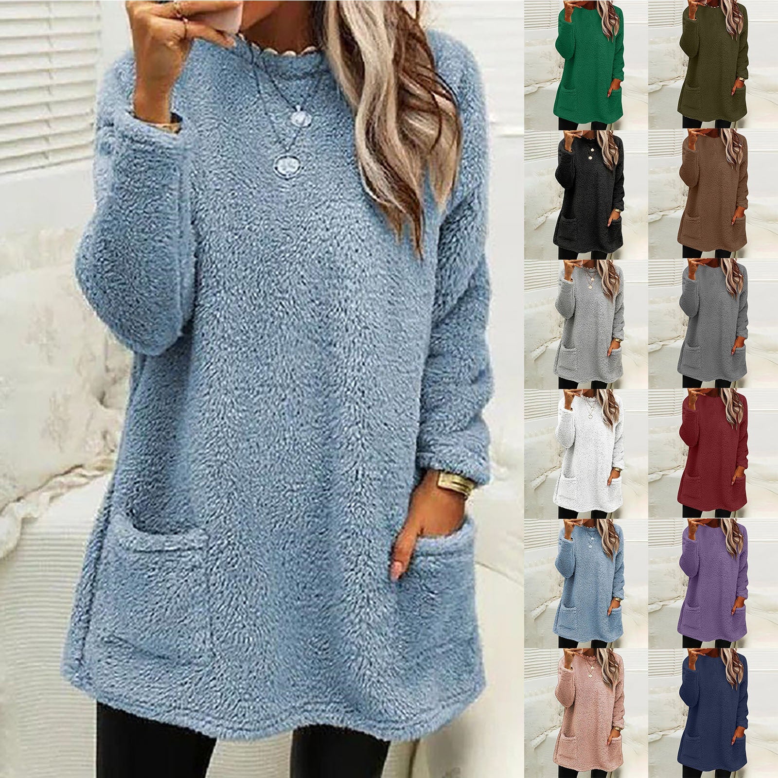 Damen Kuscheliger Fleece-Pullover mit praktischen Taschen und weitem Schnitt