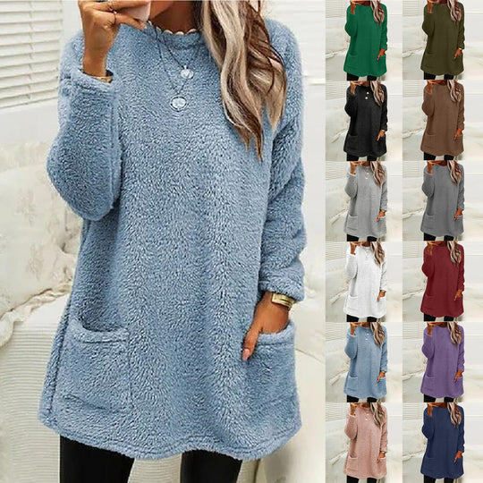Damen Kuscheliger Fleece-Pullover mit praktischen Taschen und weitem Schnitt R&B