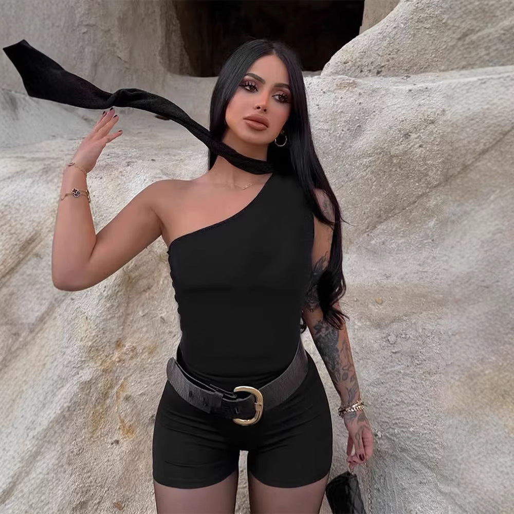 Damen Asymmetrisches Oberteil mit bindbarem Kragen und Raffung R&B
