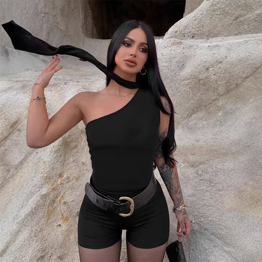 Damen Asymmetrisches Oberteil mit bindbarem Kragen und Raffung R&B