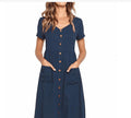 Damen Midi-Kleid mit Knopfleiste und praktischen Taschen R&B