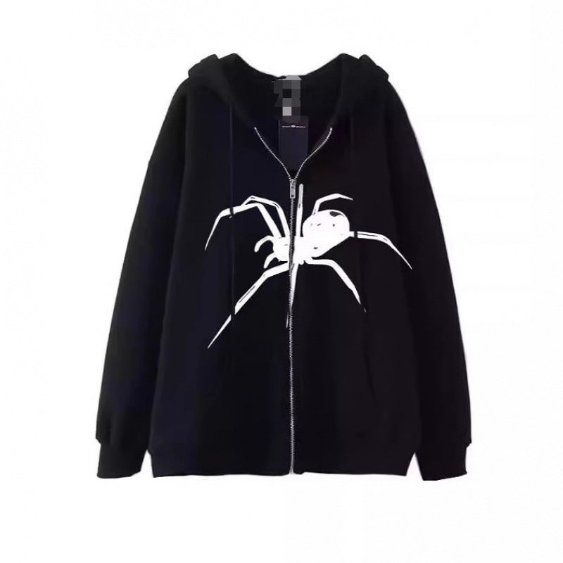 Damen Kapuzenjacke mit kreativem Spinnenmotiv und praktischem Reißverschluss R&B