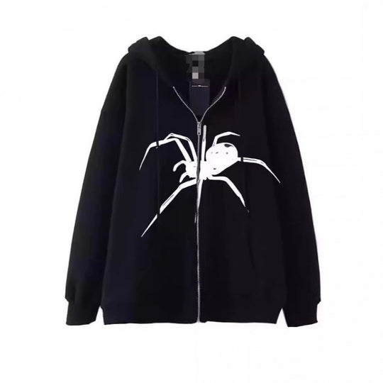 Damen Kapuzenjacke mit kreativem Spinnenmotiv und praktischem Reißverschluss R&B