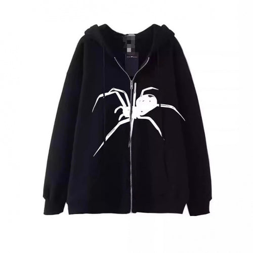 Damen Kapuzenjacke mit kreativem Spinnenmotiv und praktischem Reißverschluss R&B