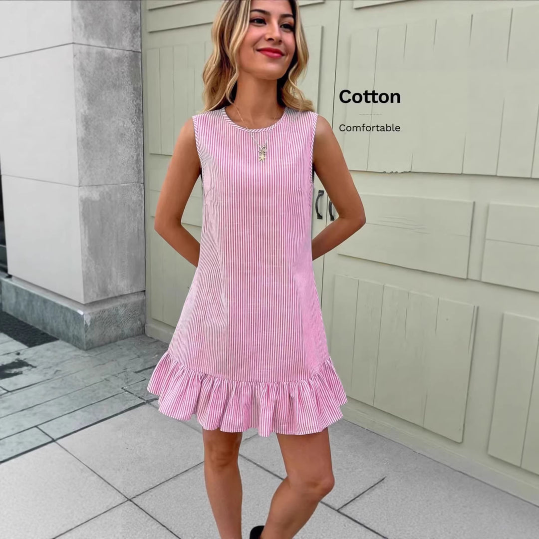 Damen Sommerliches Streifen-Kleid mit Rüschensaum R&B