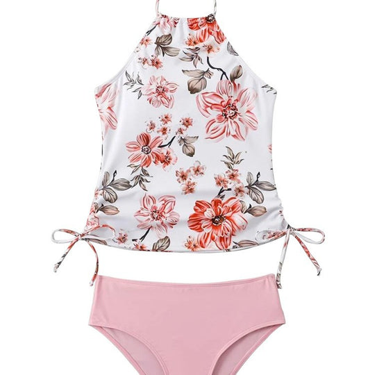 Damen Schnittiger Tankini mit floralem Design und verstellbaren Riemen R&B