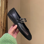 Damen Ballerinas mit doppeltem Riemen und funkelnden Schnallen R&B