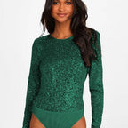Damen Funktionsreicher Pailletten-Bodysuit mit langem Arm