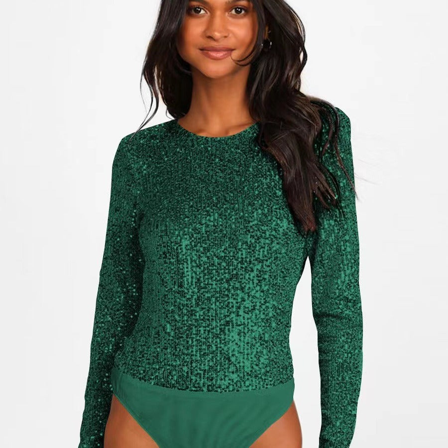 Damen Funktionsreicher Pailletten-Bodysuit mit langem Arm
