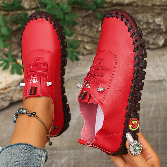 Damen Freizeit-Leder-Sneaker mit elastischen Schnürsenkeln und rutschfester Sohle R&B