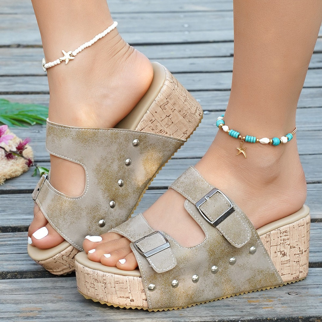 Damen Keil-Sandalen mit verstellbaren Riemen und Korkfußbett R&B