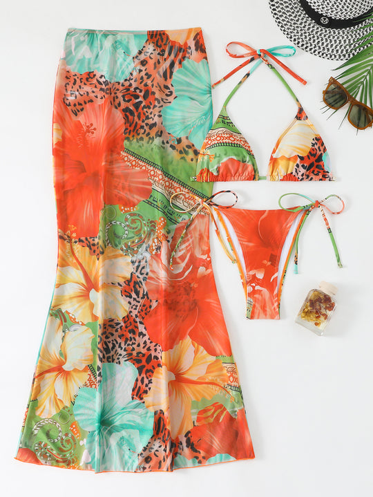 Damen Strandkleid mit blühendem Bikini-Set R&B