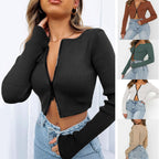 Damen modische Cropped Jacke mit Reißverschluss R&B