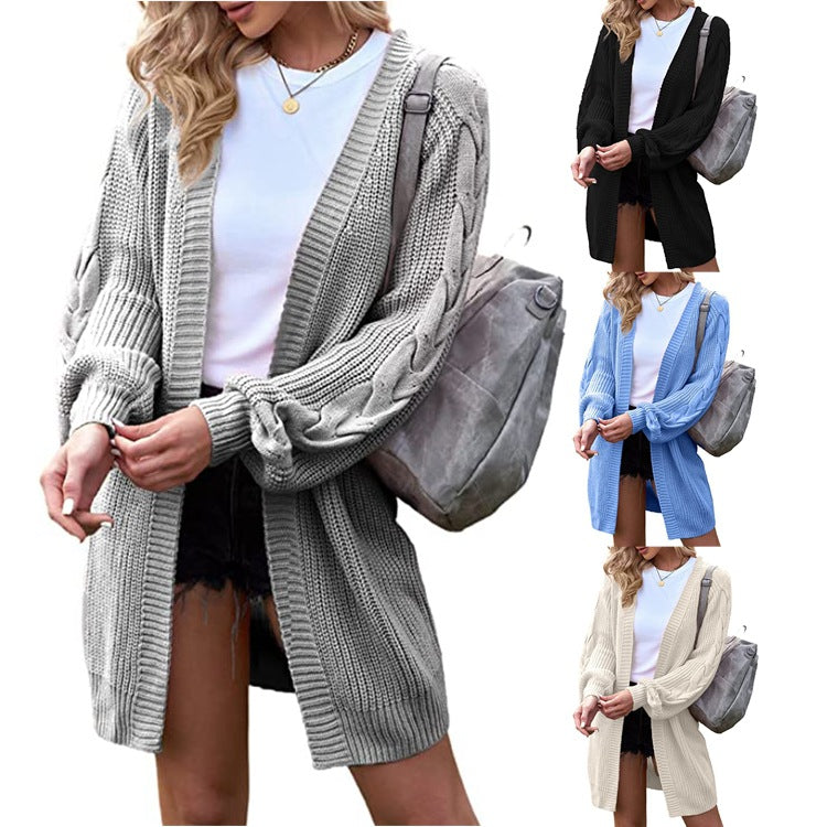 Damen Strickjacke mit elegantem Zopfmuster und weitem Schnitt R&B