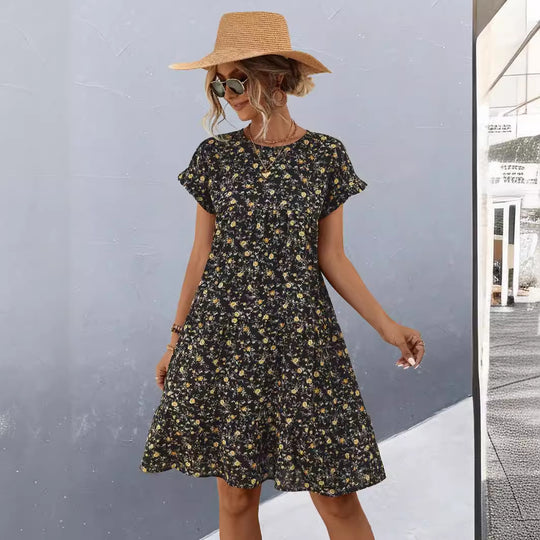 Damen Freizeitkleid mit voluminösem Rock und floralem Design R&B
