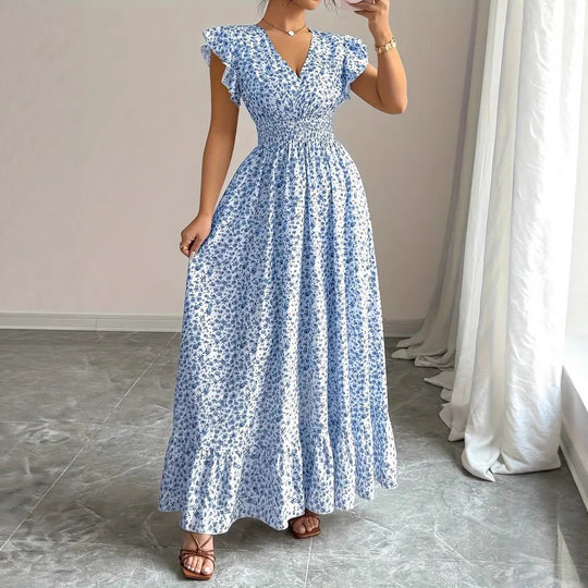 Damen Maxikleid mit Rüschenträgern und elastischem Tailleneinsatz R&B