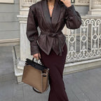 Damen Designer blazer mit Gürtel und dekorativen Schnüroptiken R&B