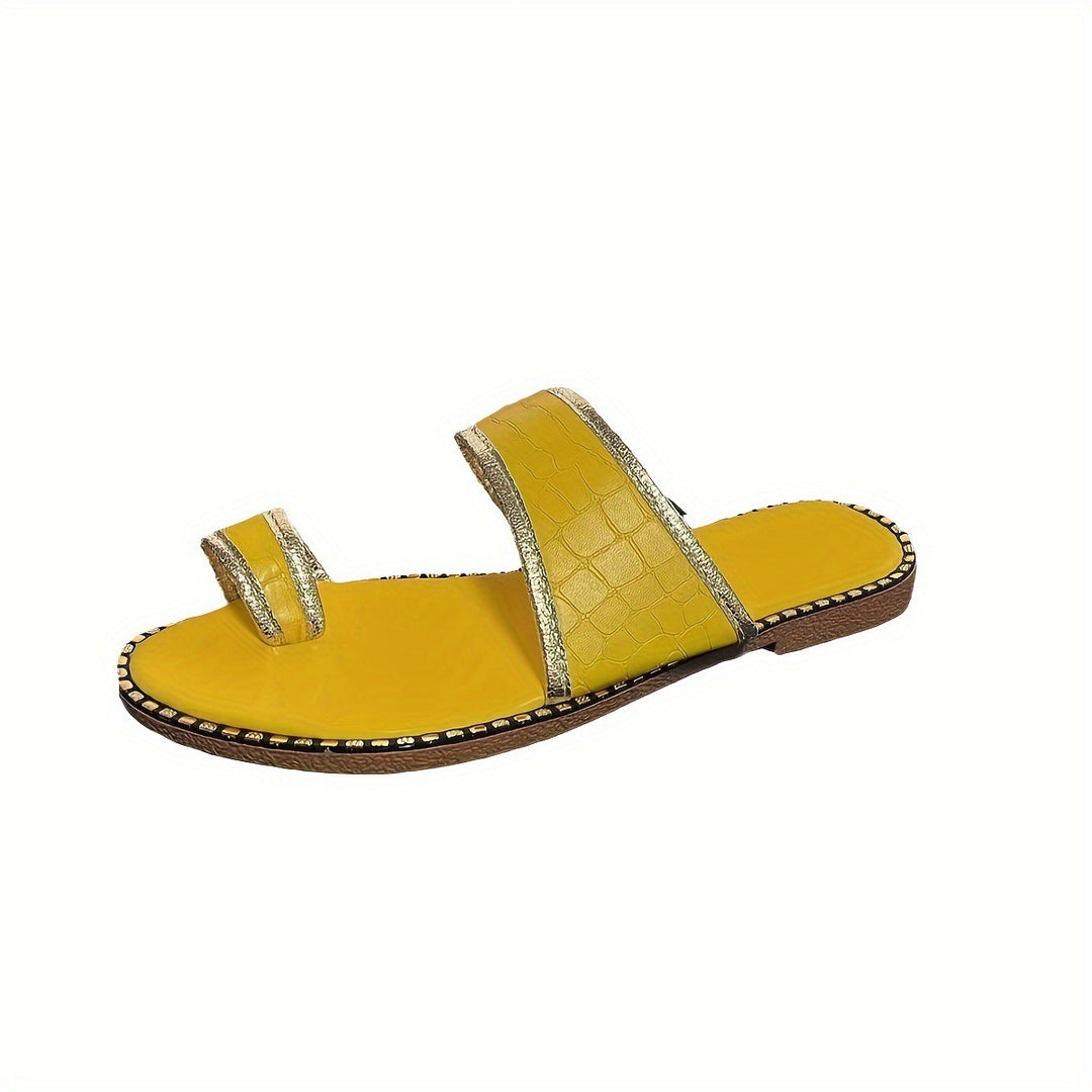 Damen elegante Slide-Sandalen mit luxuriösen goldenen Akzenten R&B