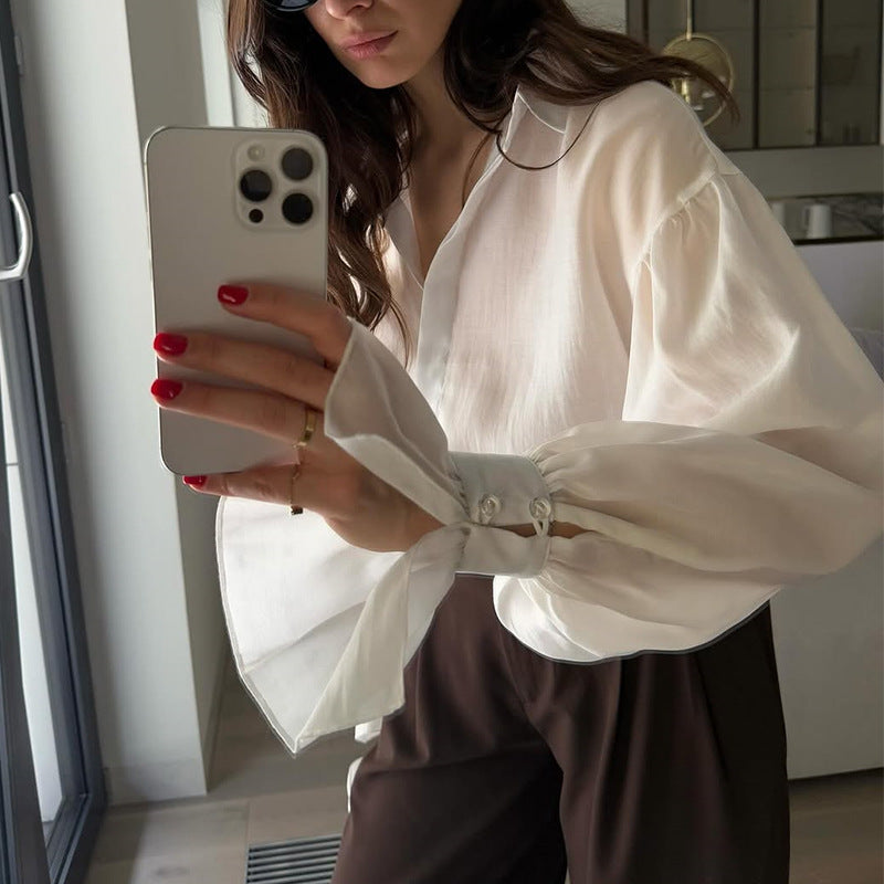 Damen elegante Bluse mit voluminösen Ärmeln R&B