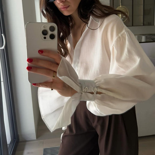 Damen elegante Bluse mit voluminösen Ärmeln R&B