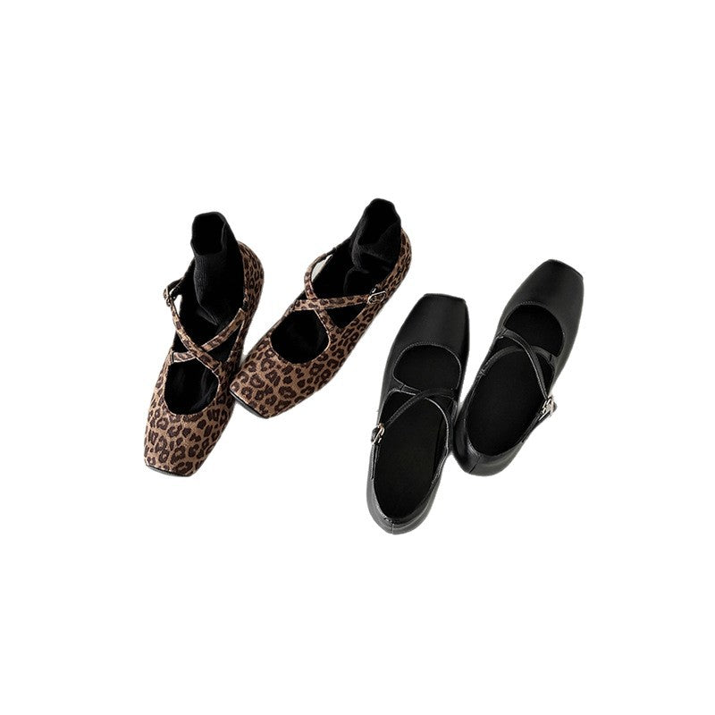 Damen Elegante Mary Jane Ballerinas mit Leopardenmuster und verstellbarem Riemenverschluss R&B