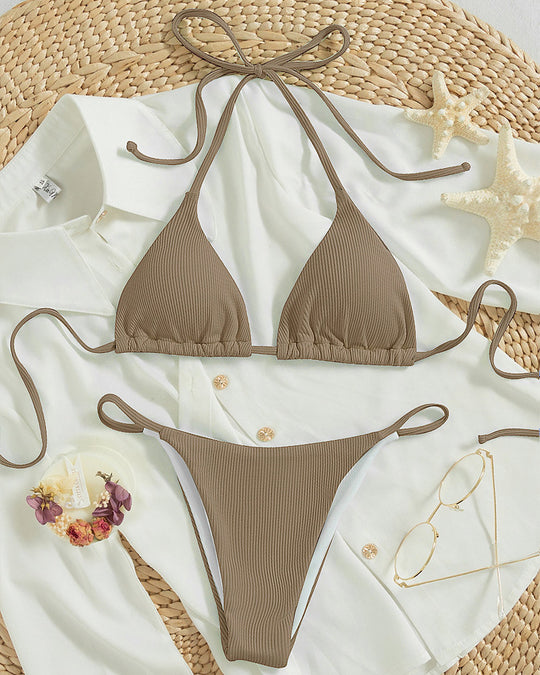 Damen Triangel-Bikini mit verstellbaren Bändern und rippierter Textur R&B
