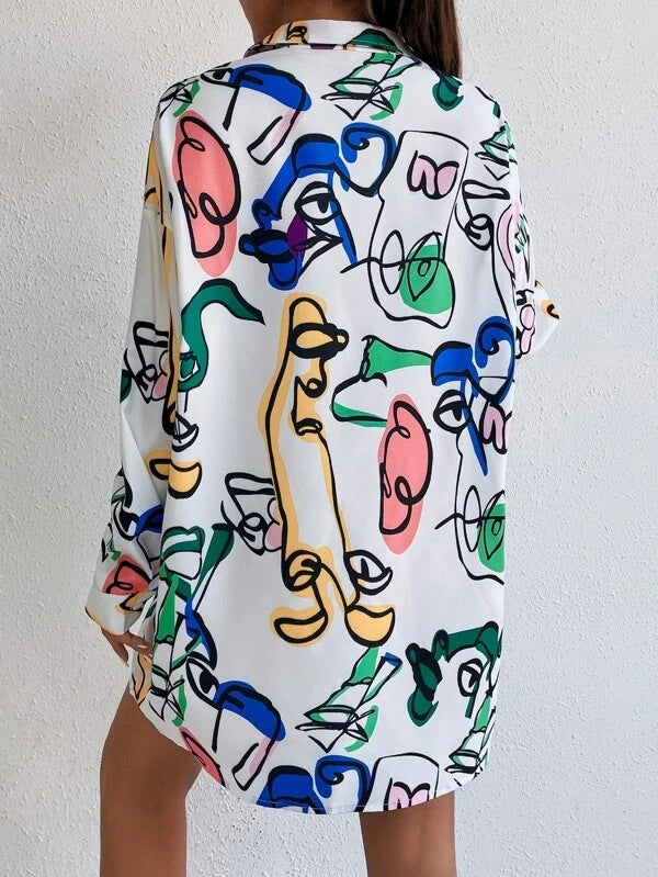 Damen Hemdblusenkleid im modernen Kunstdesign R&B