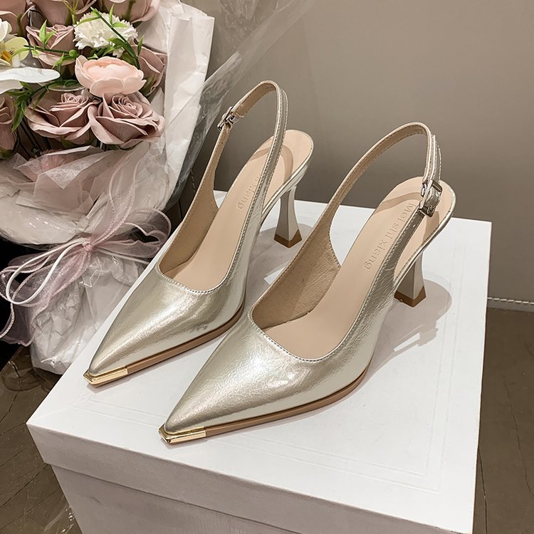 Damen elegante Slingback-Pumps mit spitzer Kappe und glänzender Oberfläche R&B