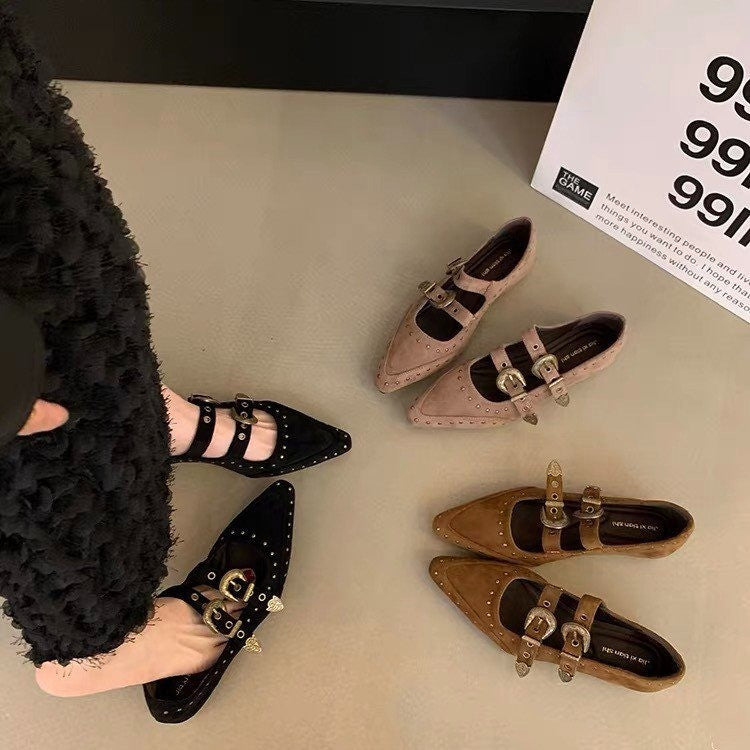 Damen Ballerina-Schuhe mit dekorativen Riemchen und funkelndem Detail EB