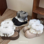 Damen Trendige Winterstiefel mit kuscheligem Kunstfellrand und dekorativer Spitzenverzierung R&B