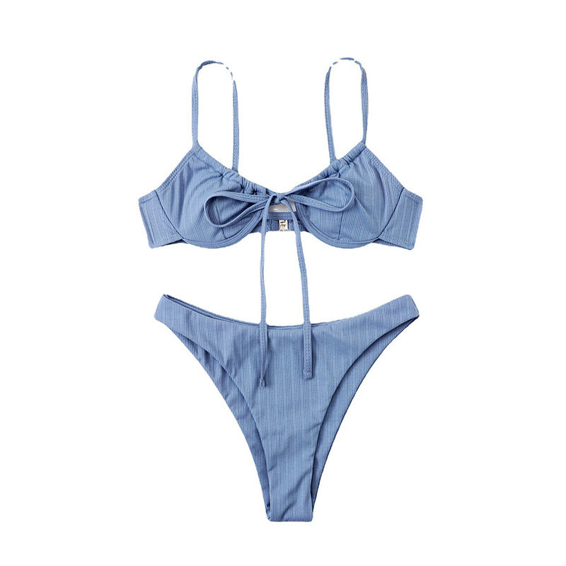 Damen Push-Up Bikini mit verstellbaren Trägern und raffinierten Schnürdetails R&B